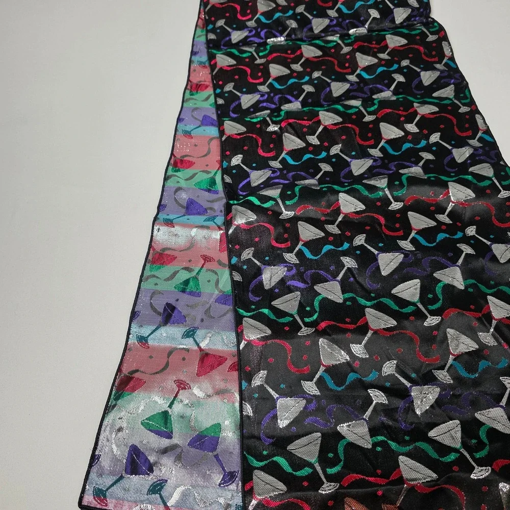 Decorative Table‎ Runner Multicolor Martini Glass Reversible Tassels Retro